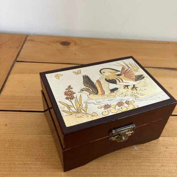 Art of Chokin Small Jewelry Trinket Box Vintage Metallic Wood Duck Design - Picture 9 of 9